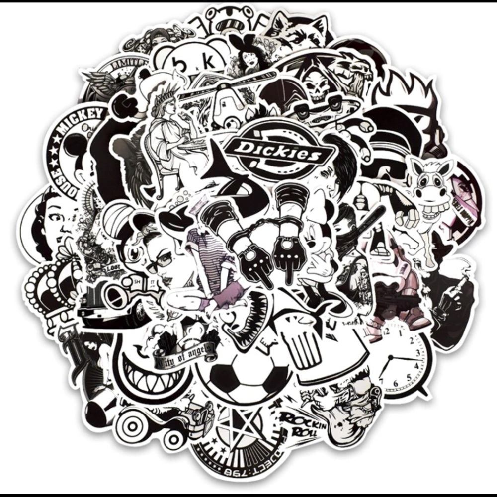 50 piece black and white stickers